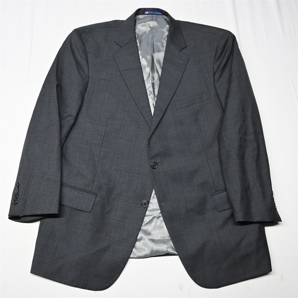 Hart Schaffner Marx 48R Gray Windowpane Soft New‎ York Blazer Jacket Sport Coat